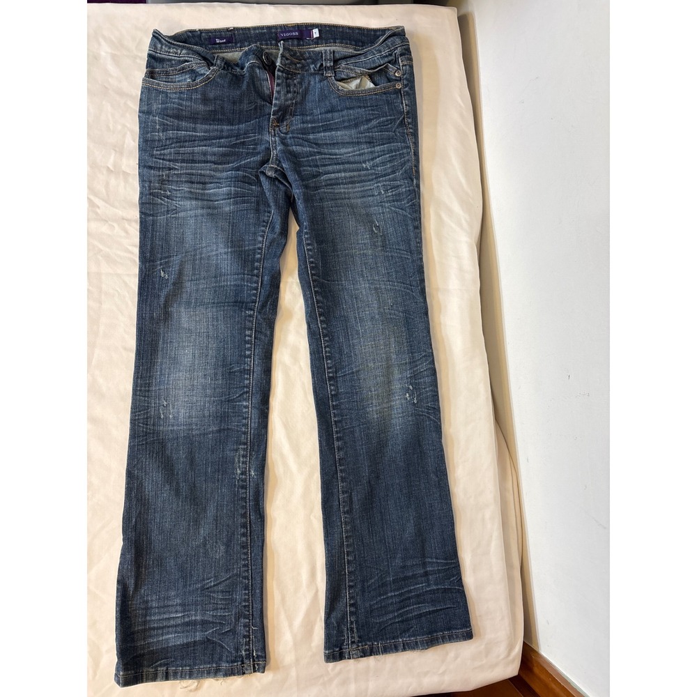 Vigoss Bootcut Jeans Dark Wash Studded Back Pocket Distressed P8011J Size 7